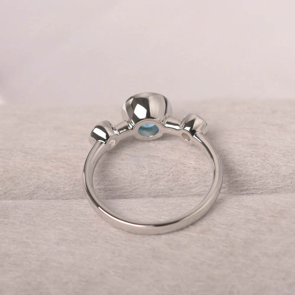 Swiss Blue Topaz 3 Stone Bezel Set Ring - Image 3