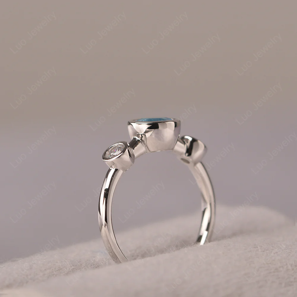 Swiss Blue Topaz 3 Stone Bezel Set Ring - Image 4