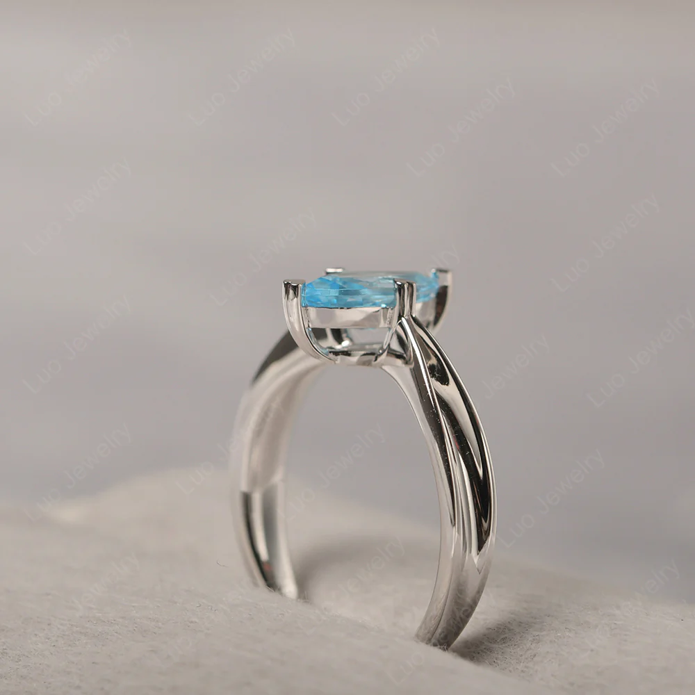Swiss Blue Topaz Marquise Solitaire Ring - Image 4
