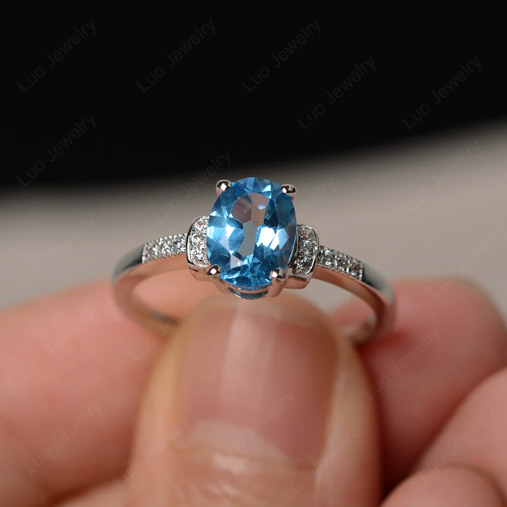Petite Oval Swiss Blue Topaz Ring - Image 2