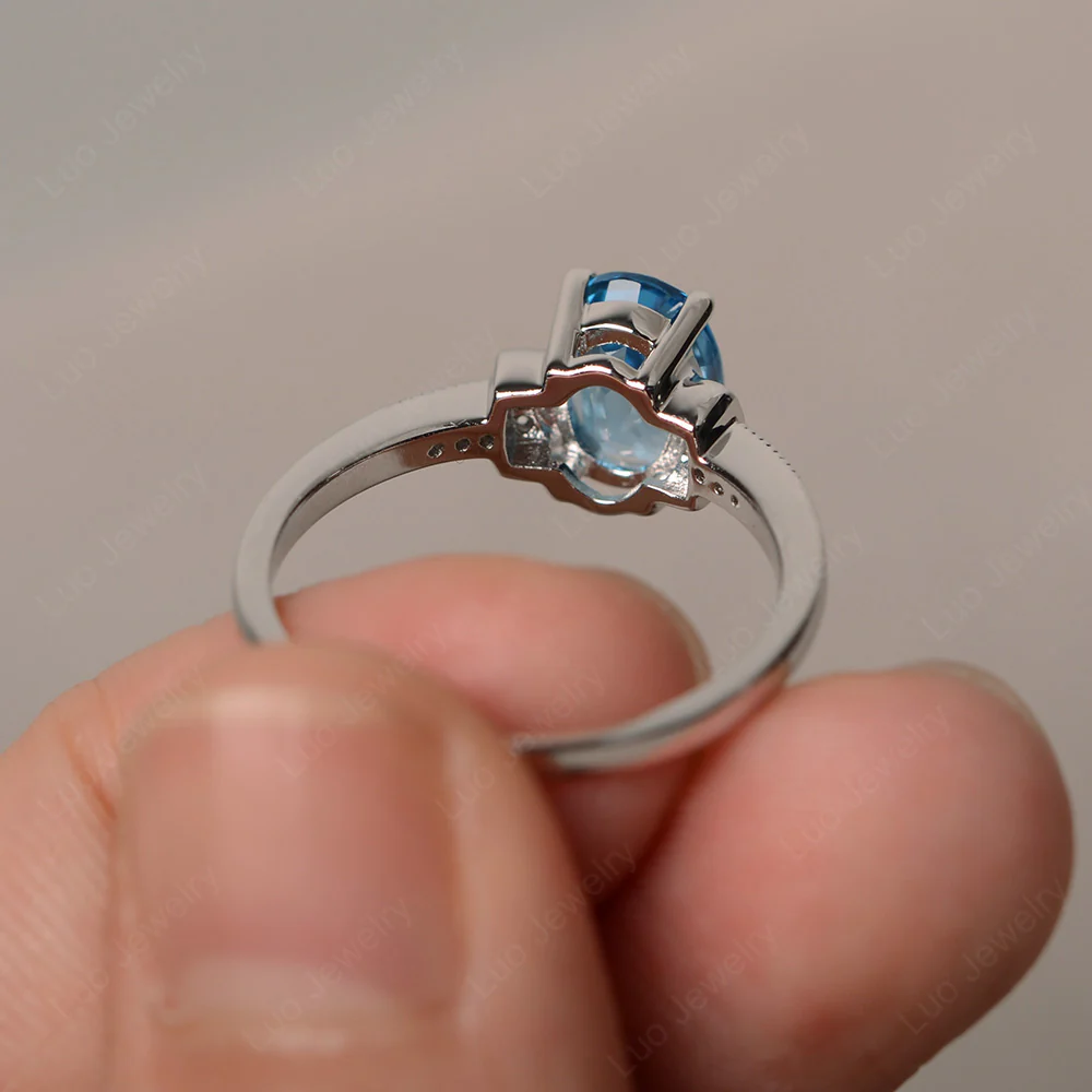 Petite Oval Swiss Blue Topaz Ring - Image 3
