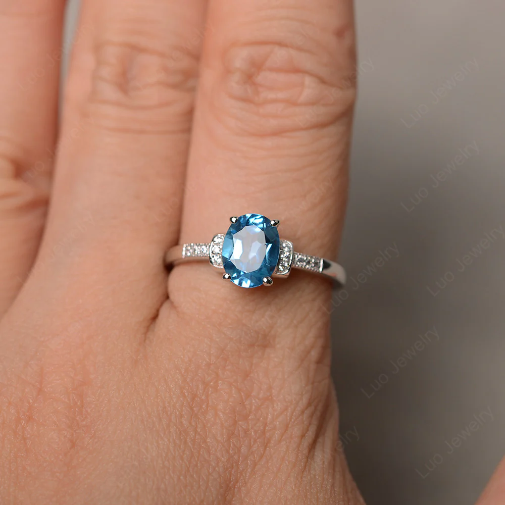 Petite Oval Swiss Blue Topaz Ring - Image 4