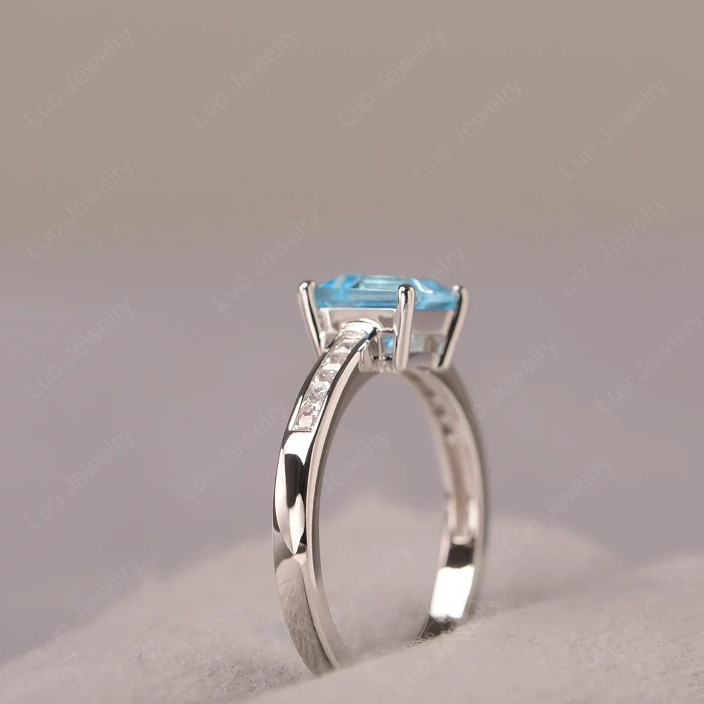 Square Cut Swiss Blue Topaz Promise Ring - Image 4