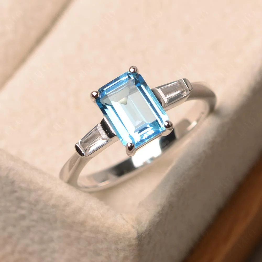 Swiss Blue Topaz Emerald Cut Baguette Ring - Image 29