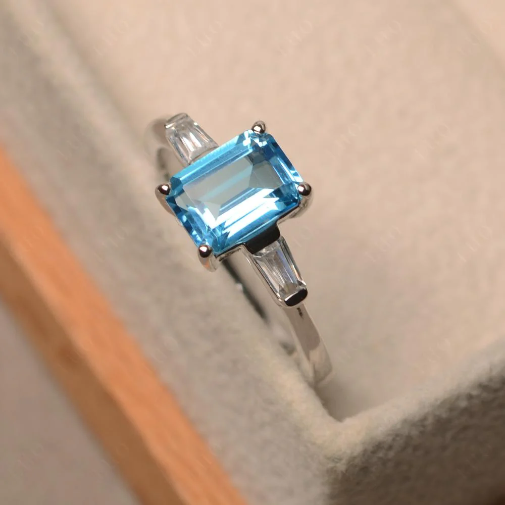 Swiss Blue Topaz Emerald Cut Baguette Ring - Image 30