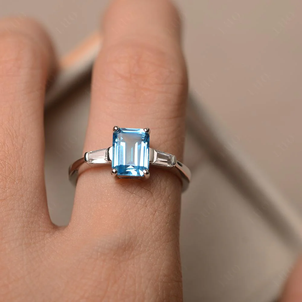 Swiss Blue Topaz Emerald Cut Baguette Ring - Image 32