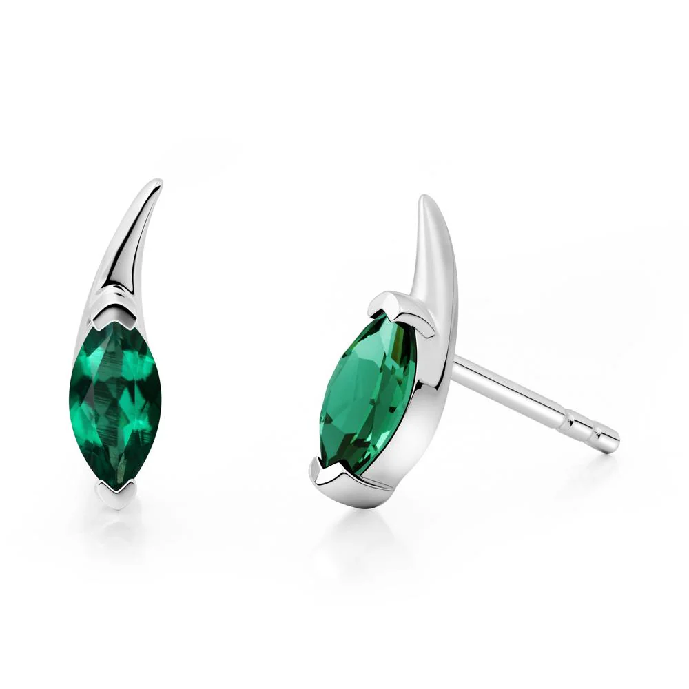 Tadpole Inspired Marquise Emerald Stud Earrings - Image 3