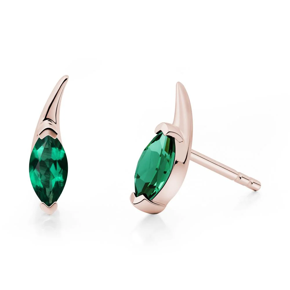 Tadpole Inspired Marquise Emerald Stud Earrings - Image 4