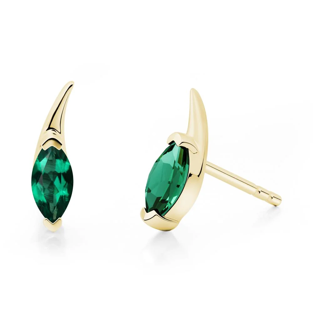 Tadpole Inspired Marquise Emerald Stud Earrings - Image 9