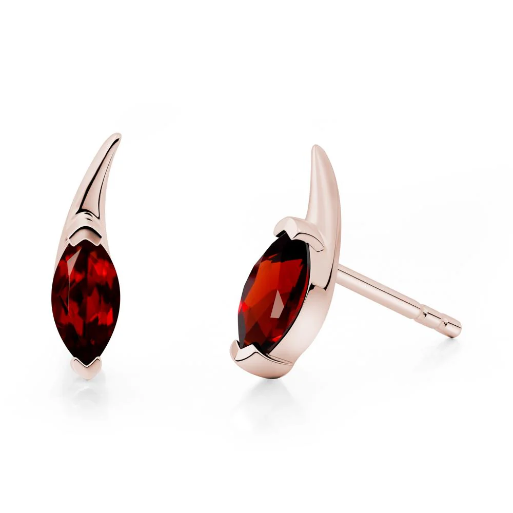 Tadpole Inspired Marquise Garnet Stud Earrings