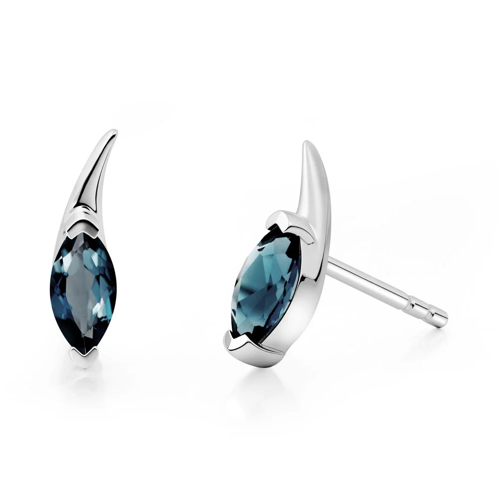 Tadpole Inspired Marquise London Blue Topaz Stud Earrings - Image 5
