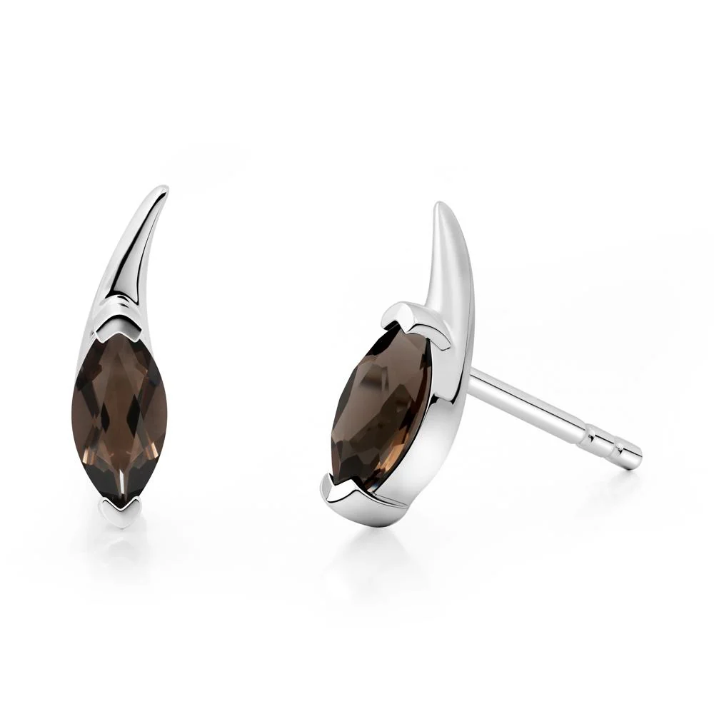 Tadpole Inspired Marquise Smoky Quartz Stud Earrings