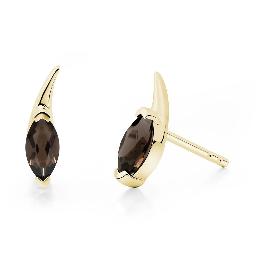 Tadpole Inspired Marquise Smoky Quartz Stud Earrings - Image 6