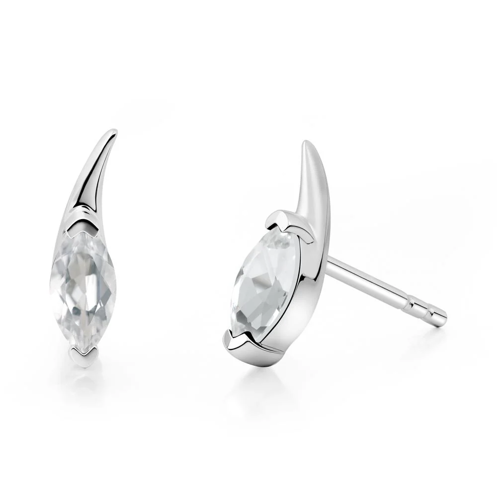 Tadpole Inspired Marquise White Topaz Stud Earrings - Image 2