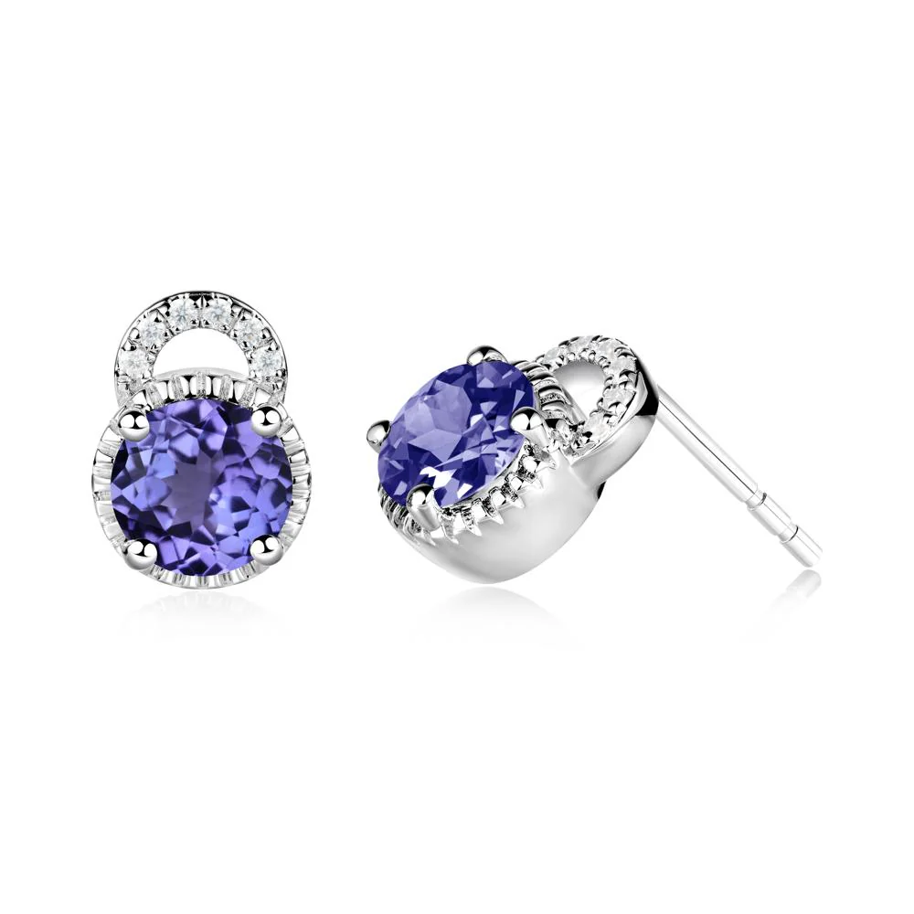 Tanzanite Earrings with Sculpted Halo