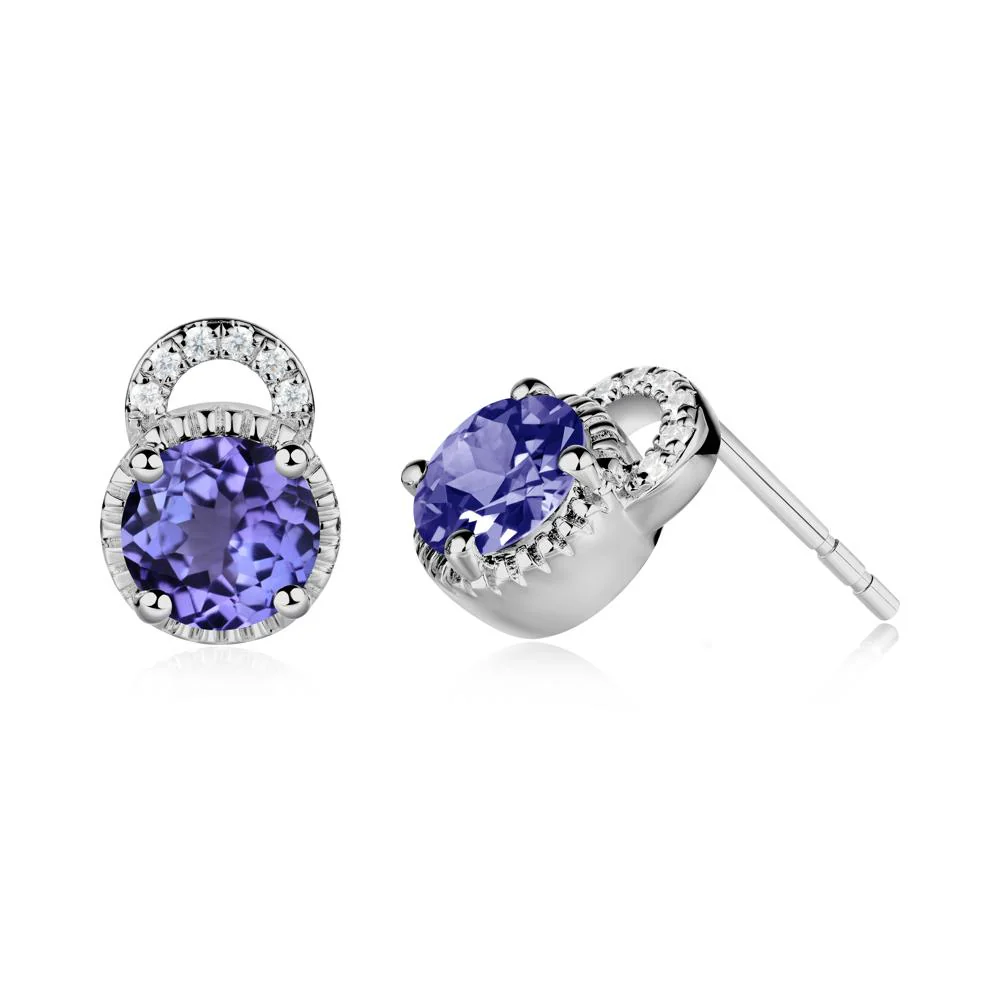 Tanzanite Earrings with Sculpted Halo - Image 2