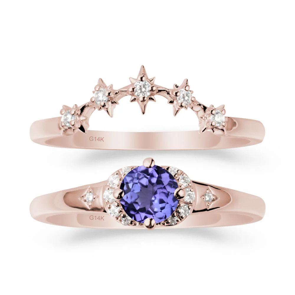 Tanzanite Halo and Star Crown Ring Set