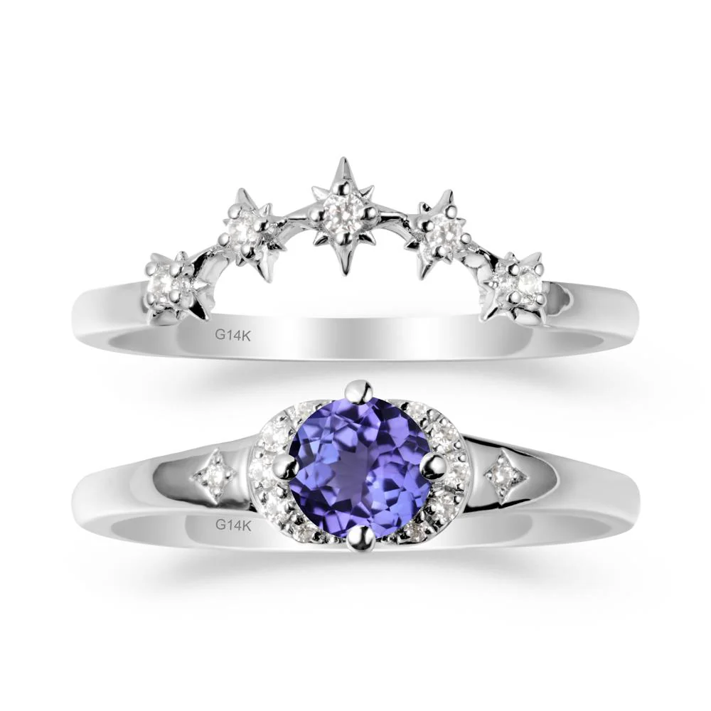 Tanzanite Halo and Star Crown Ring Set - Image 2