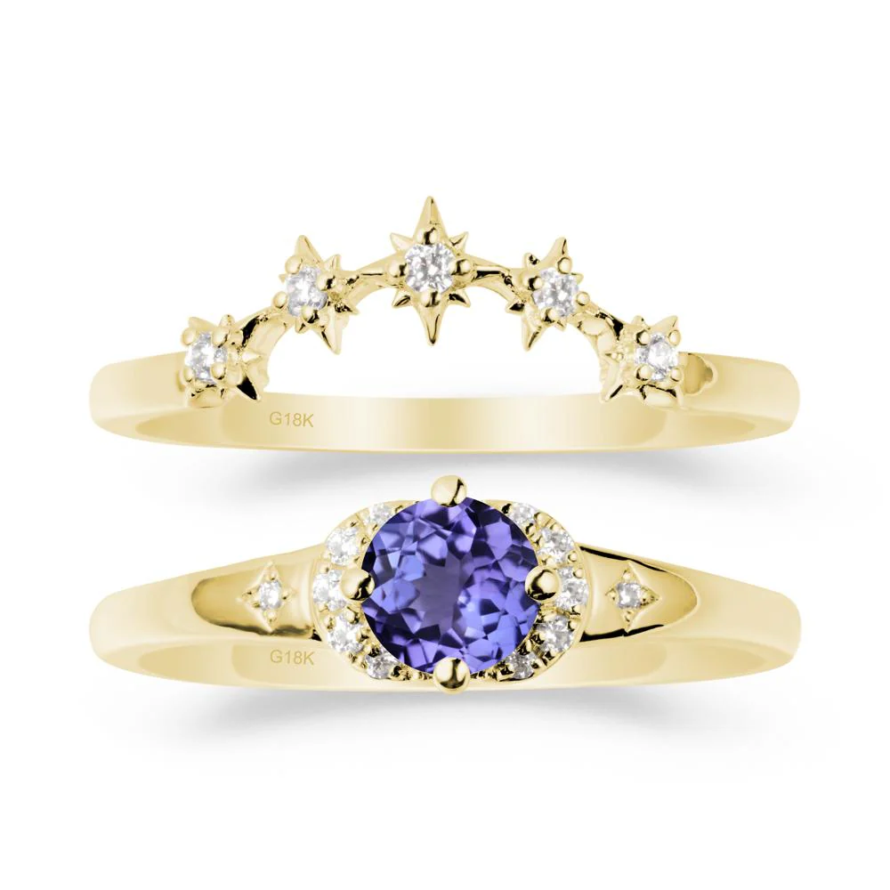 Tanzanite Halo and Star Crown Ring Set - Image 6