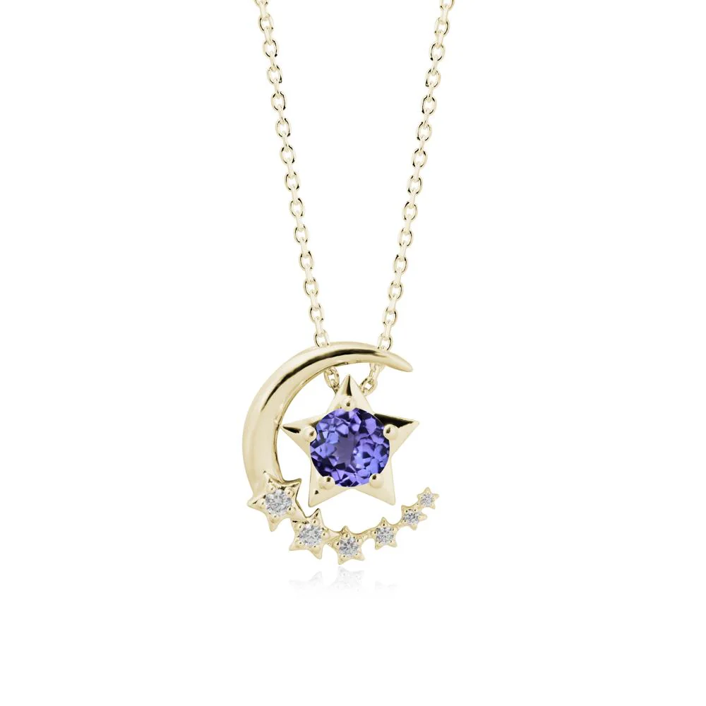 Tanzanite Swinging Star and Crescent Moon Necklace - Image 3