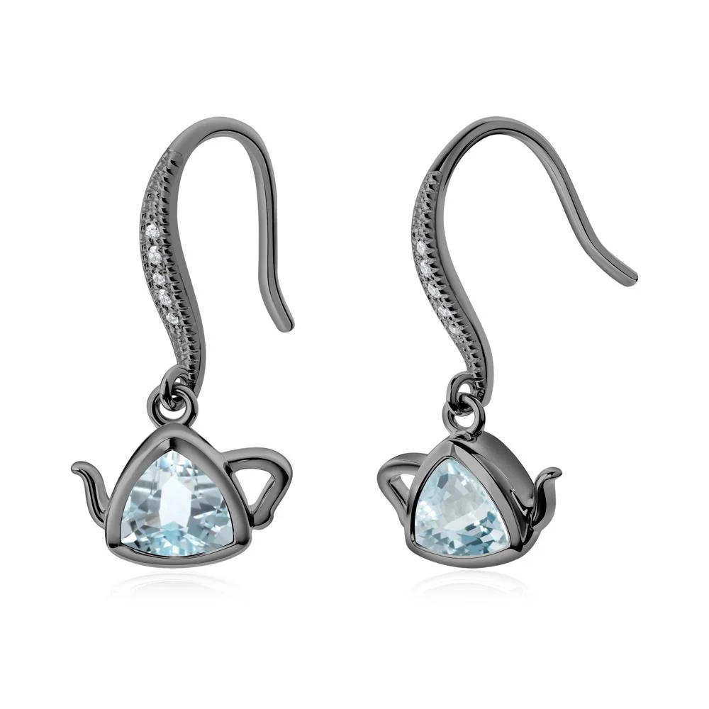 Teapot Inspired Aquamarine Fish Hook Earrings - Image 2