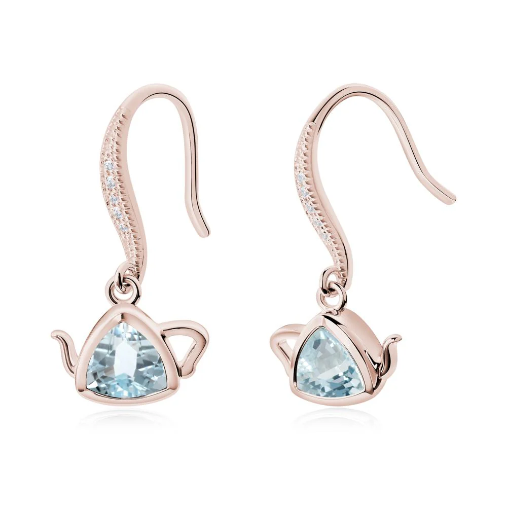 Teapot Inspired Aquamarine Fish Hook Earrings - Image 3