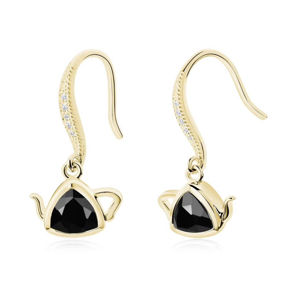 Teapot Inspired Black Spinel Fish Hook Earrings - Image 3