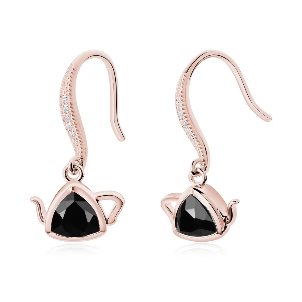 Teapot Inspired Black Spinel Fish Hook Earrings - Image 4
