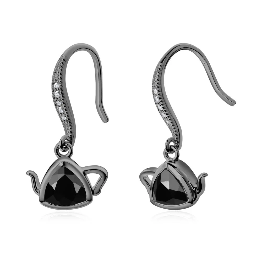 Teapot Inspired Black Spinel Fish Hook Earrings - Image 5