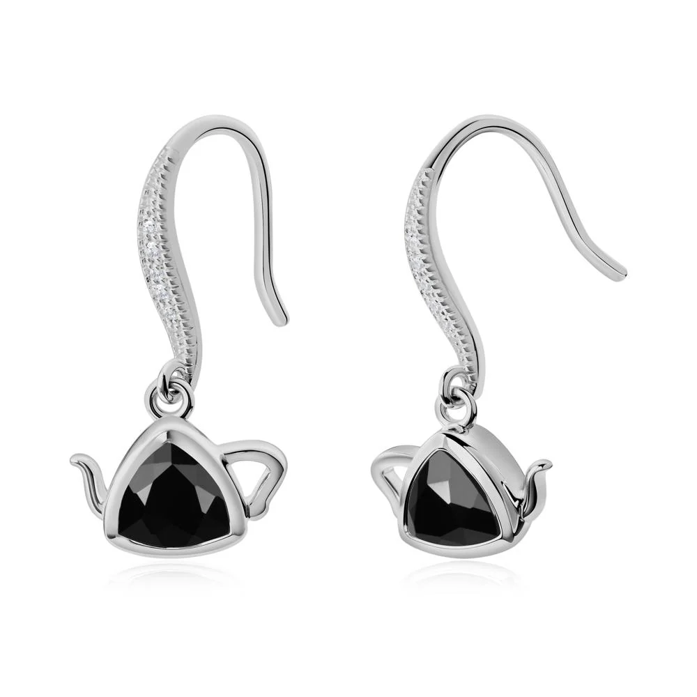 Teapot Inspired Black Spinel Fish Hook Earrings - Image 8