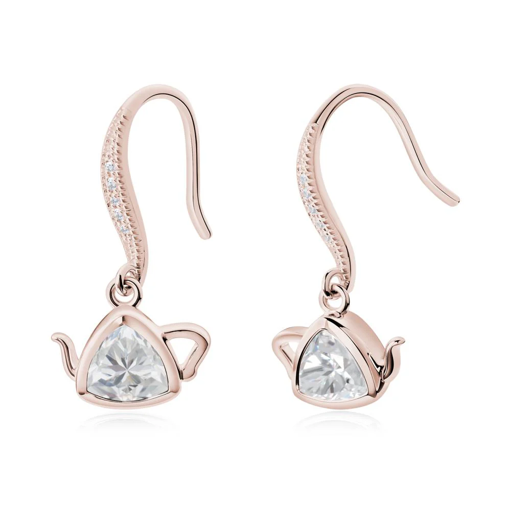Teapot Inspired Cubic Zirconia Fish Hook Earrings - Image 2
