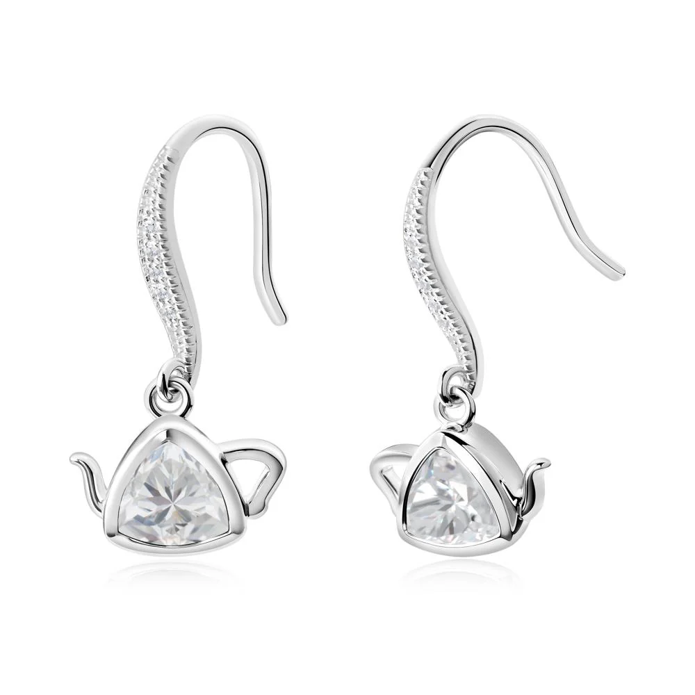 Teapot Inspired Cubic Zirconia Fish Hook Earrings - Image 6