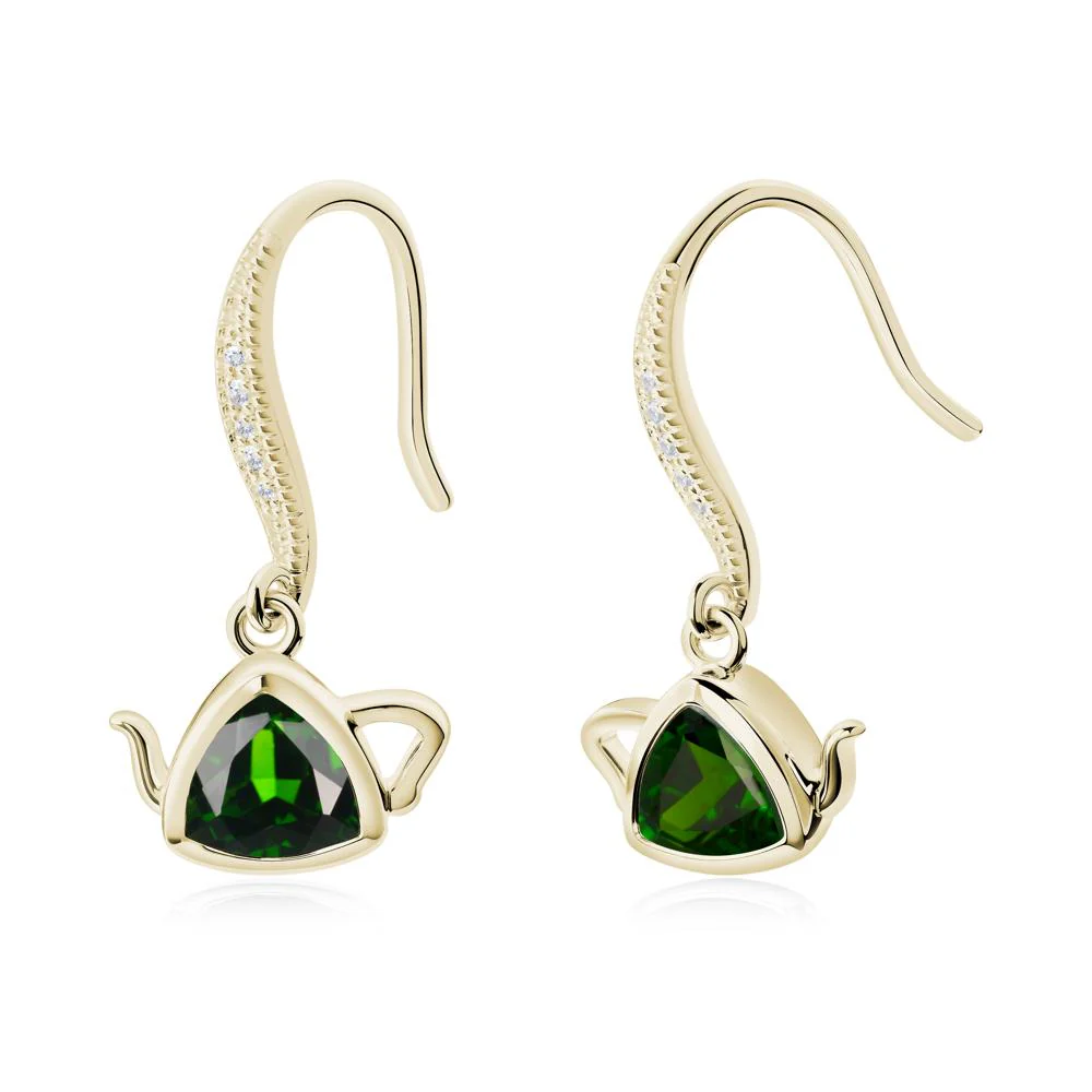 Teapot Inspired Diopside Fish Hook Earrings