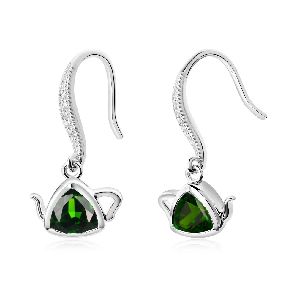 Teapot Inspired Diopside Fish Hook Earrings - Image 3
