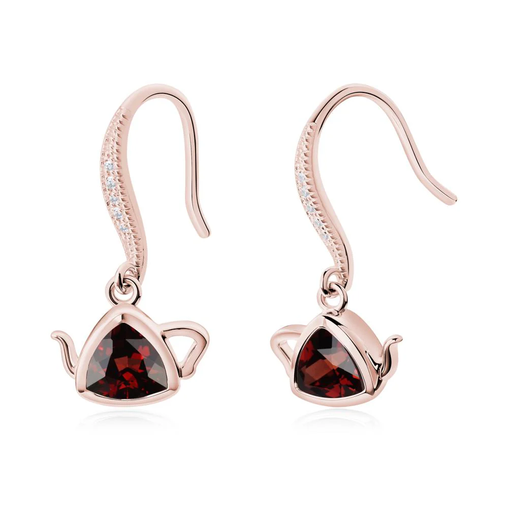 Teapot Inspired Garnet Fish Hook Earrings - Image 6