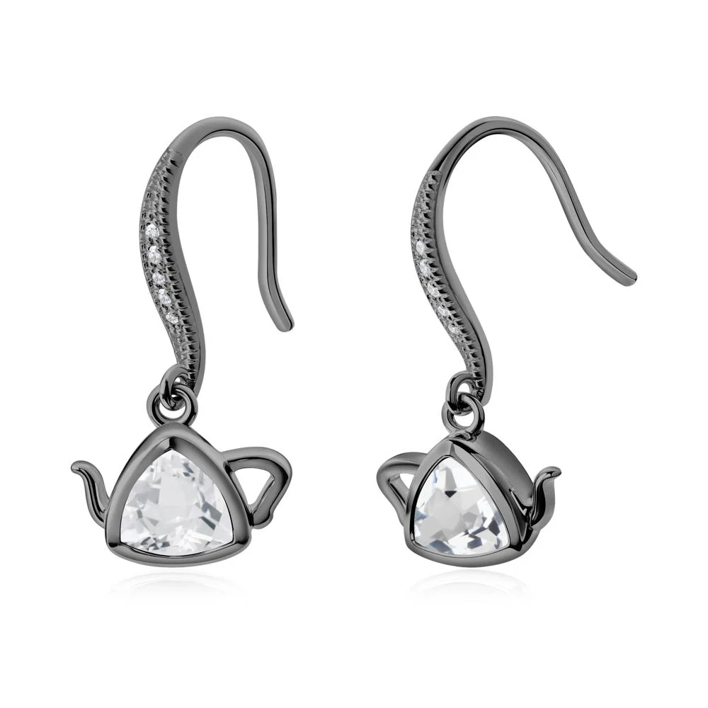 Teapot Inspired White Topaz Fish Hook Earrings - Image 3