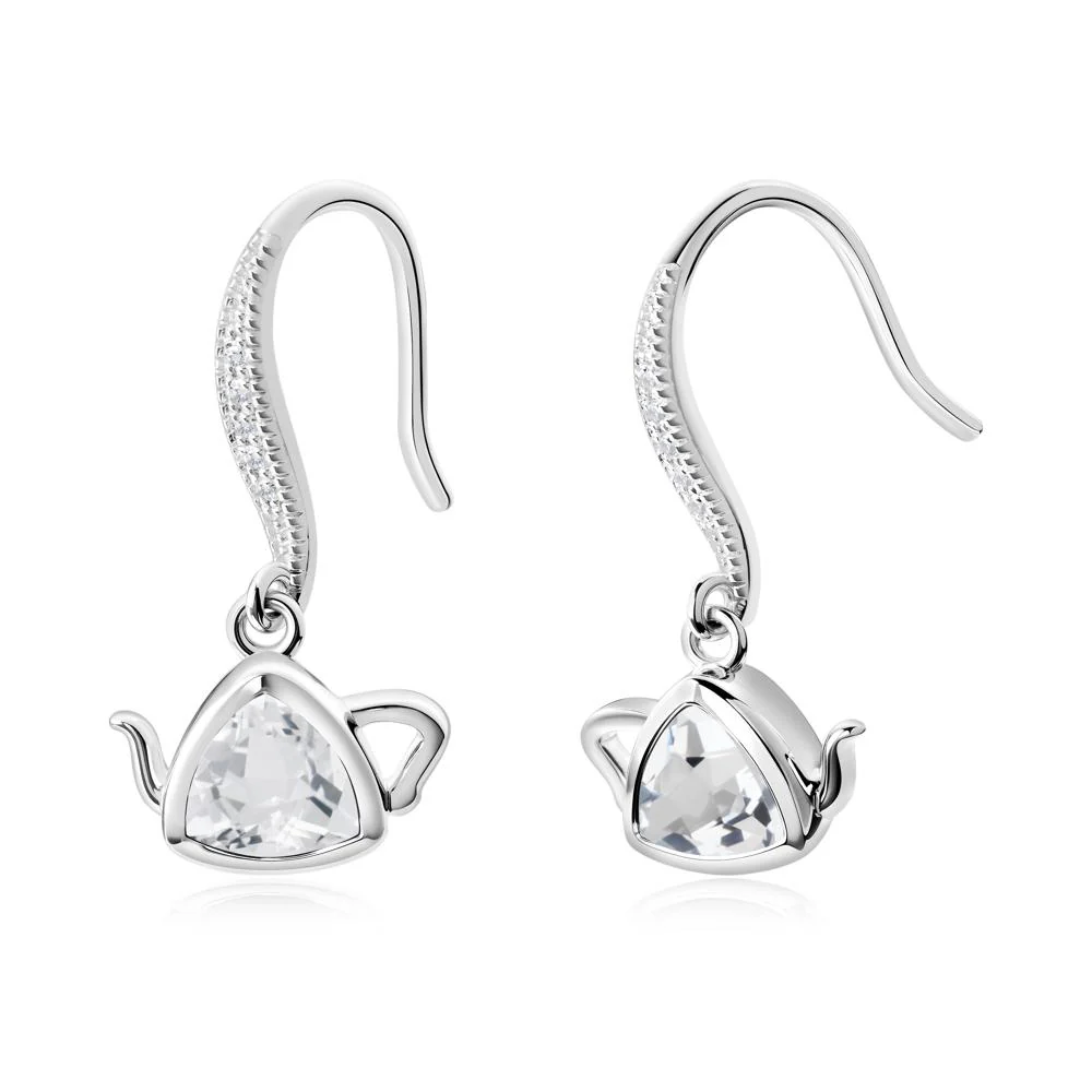 Teapot Inspired White Topaz Fish Hook Earrings - Image 4