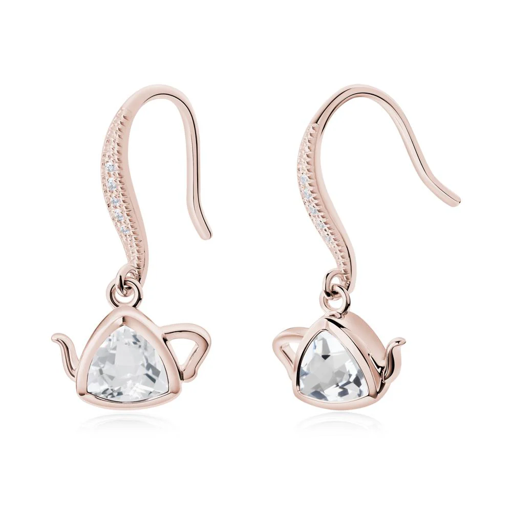 Teapot Inspired White Topaz Fish Hook Earrings - Image 5