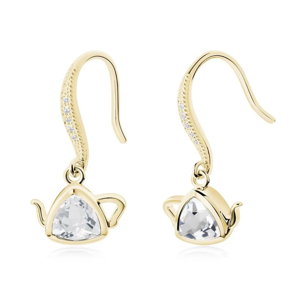 Teapot Inspired White Topaz Fish Hook Earrings - Image 6