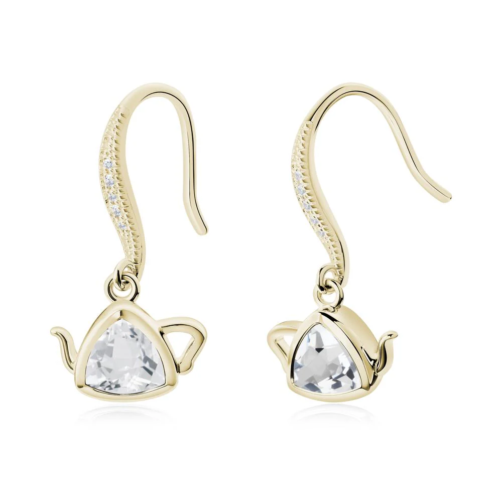 Teapot Inspired White Topaz Fish Hook Earrings - Image 8