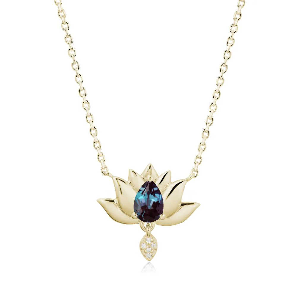 Tear Shaped Alexandrite Lotus Necklace - Image 3