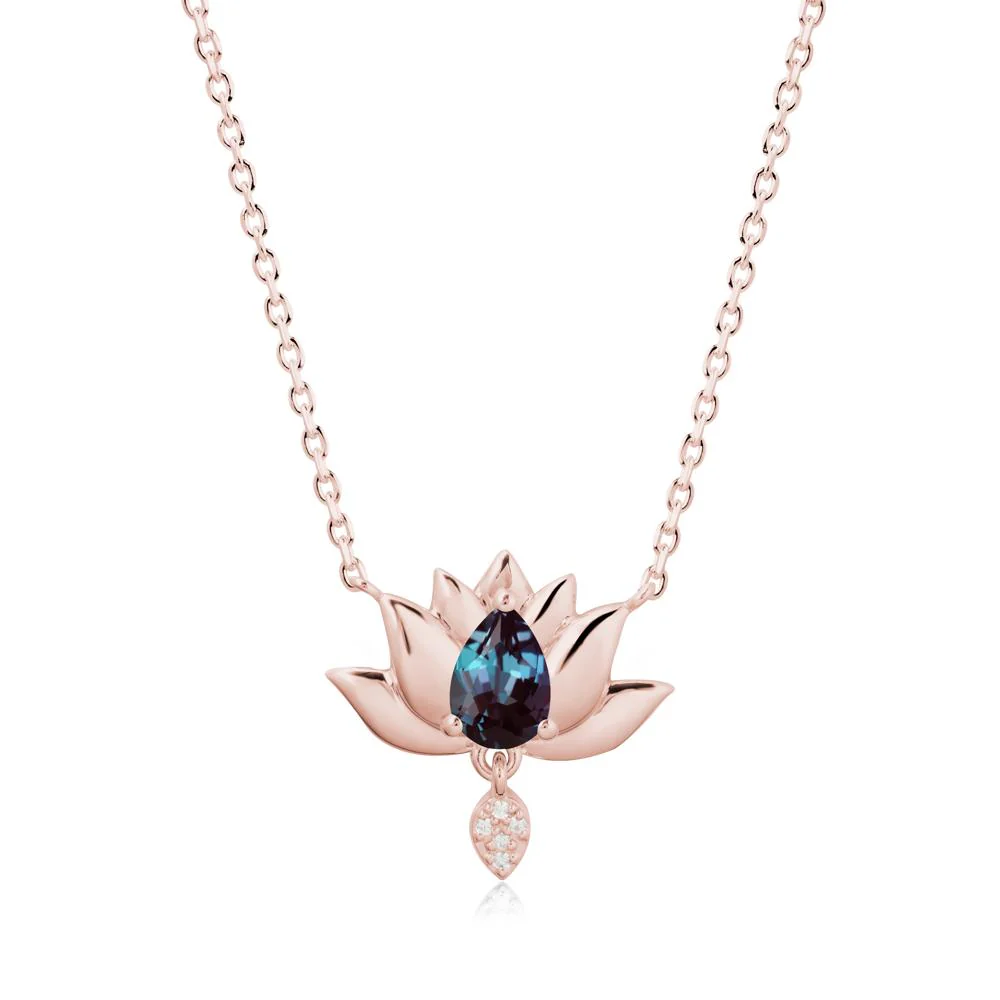 Tear Shaped Alexandrite Lotus Necklace - Image 4