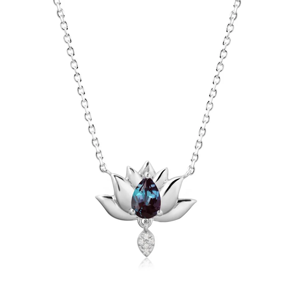 Tear Shaped Alexandrite Lotus Necklace - Image 5
