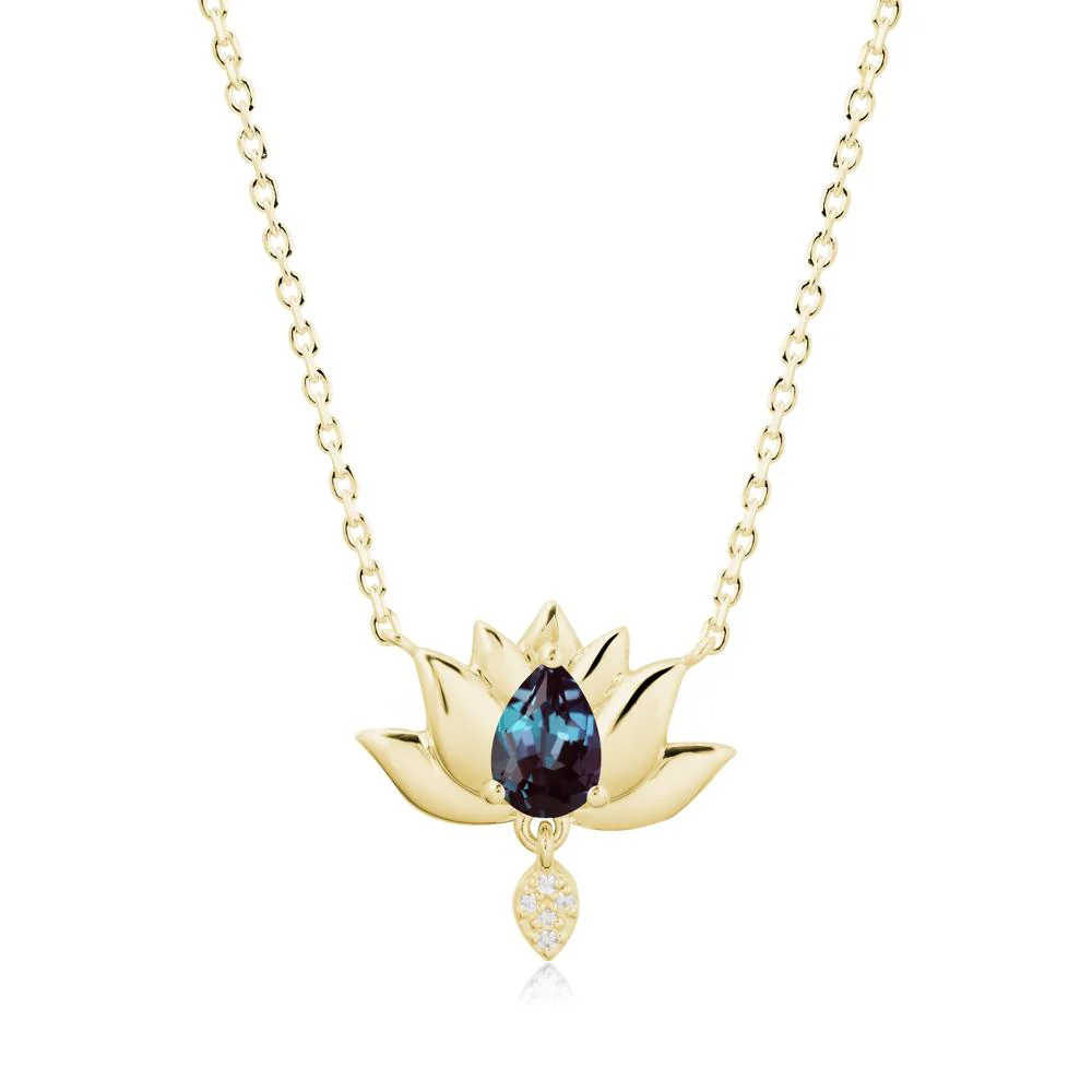 Tear Shaped Alexandrite Lotus Necklace - Image 6