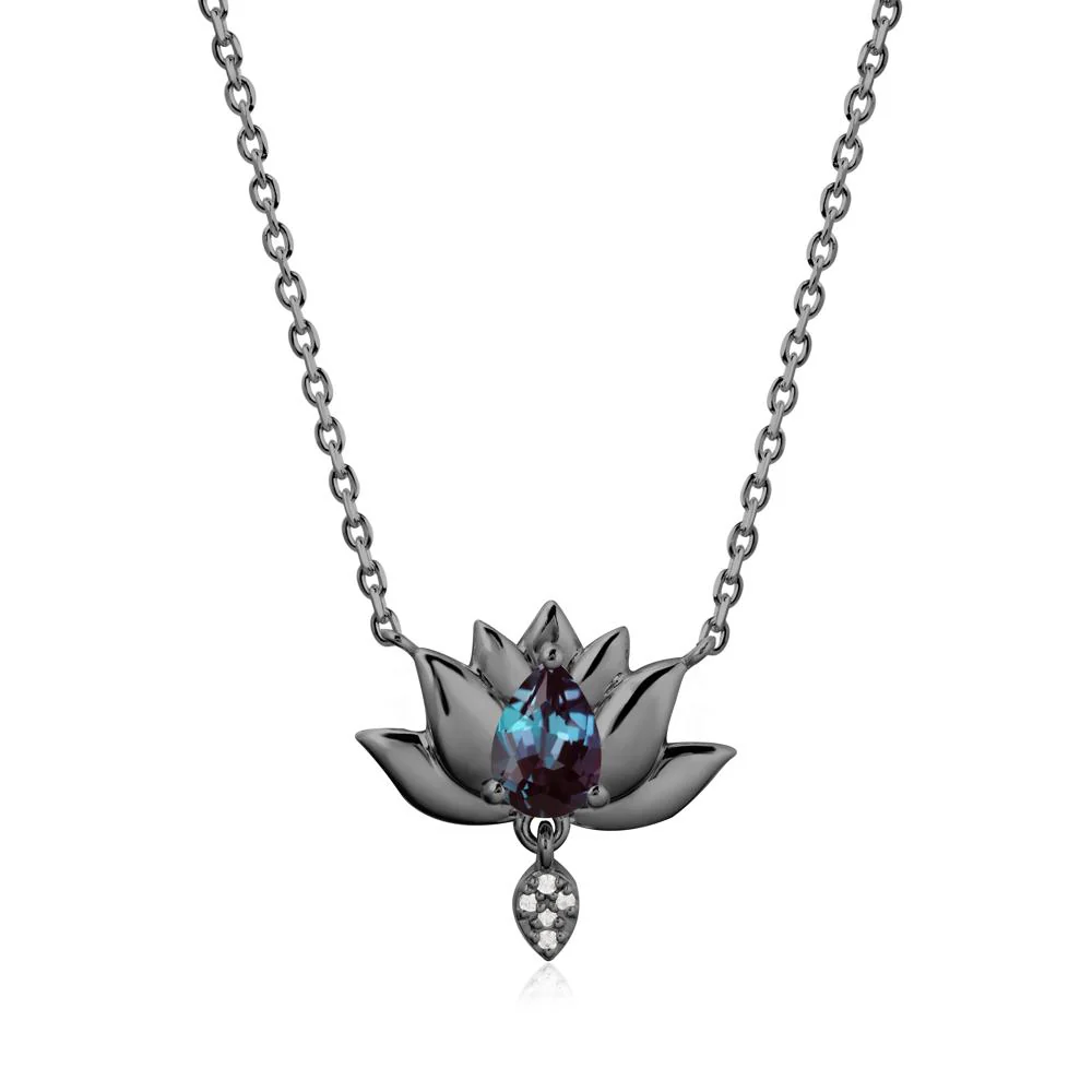 Tear Shaped Alexandrite Lotus Necklace - Image 7