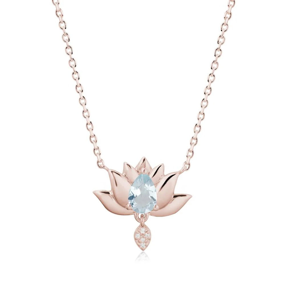 Tear Shaped Aquamarine Lotus Necklace - Image 2