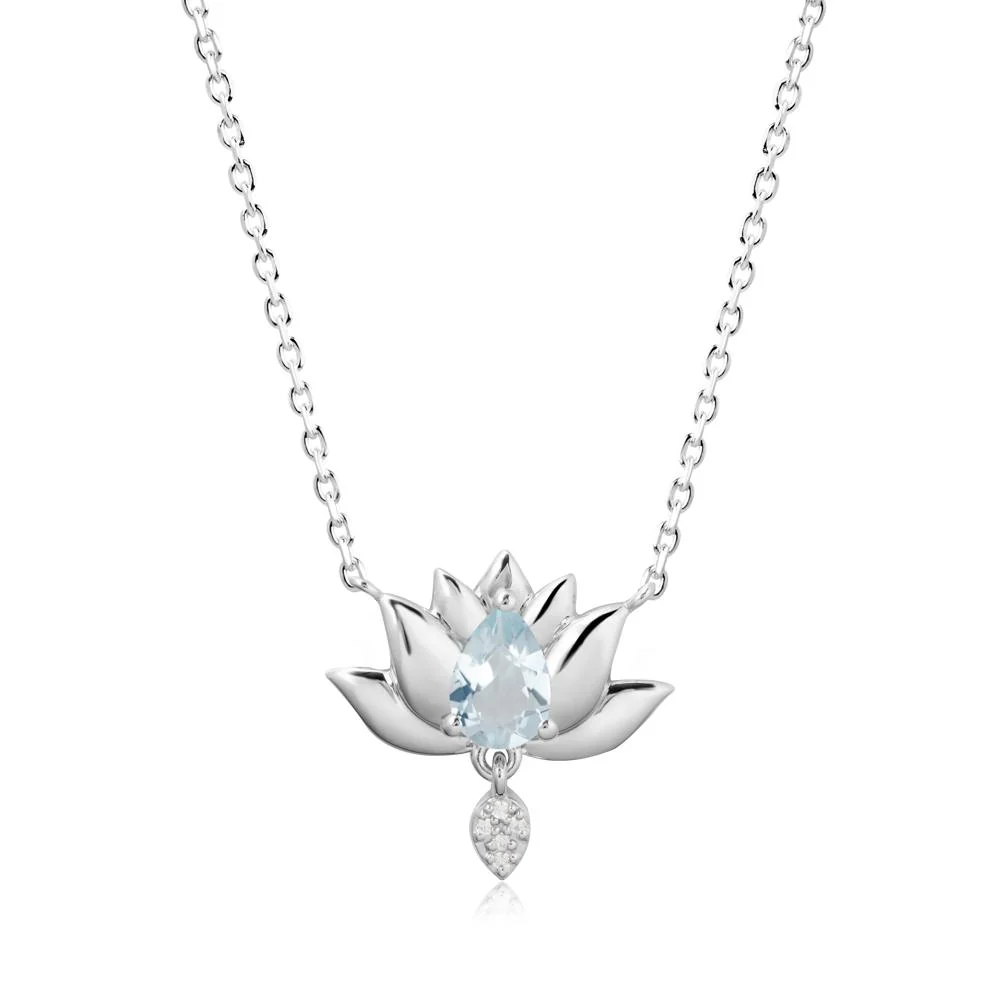 Tear Shaped Aquamarine Lotus Necklace - Image 3