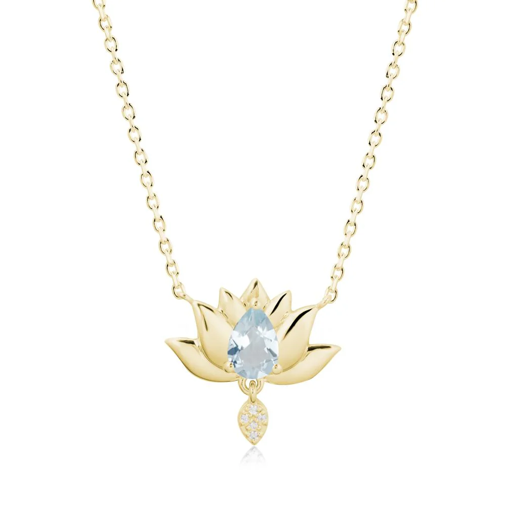 Tear Shaped Aquamarine Lotus Necklace - Image 6