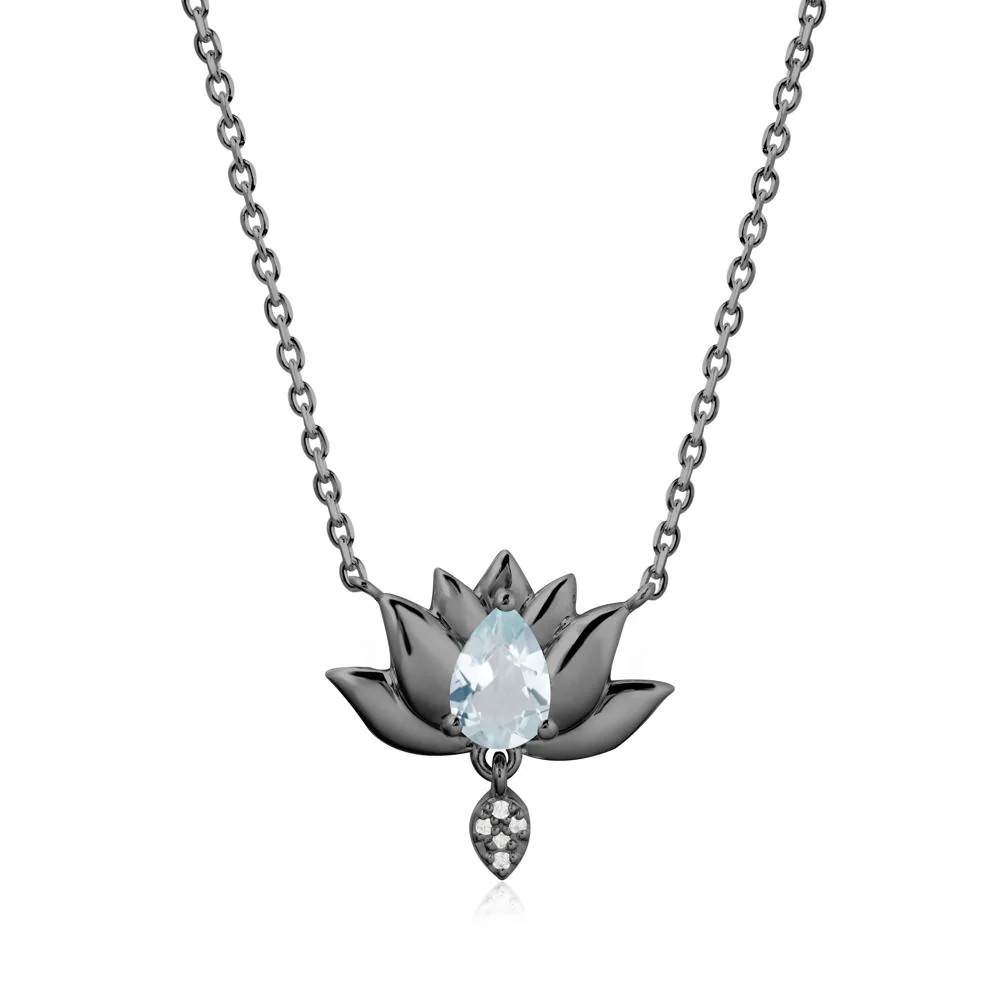 Tear Shaped Aquamarine Lotus Necklace - Image 7