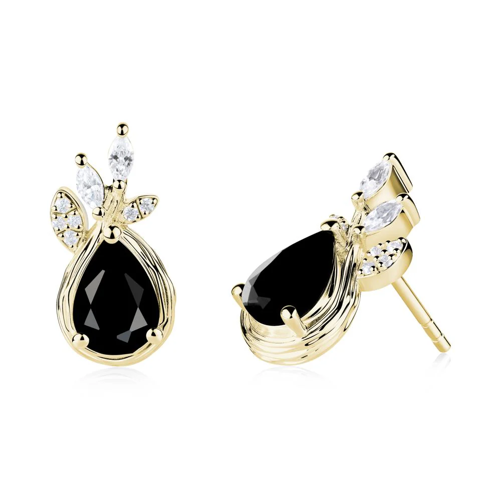 Tear Shaped Black Spinel Leaf Stud Earrings - Image 9